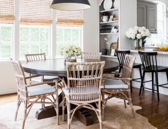 Farmhouse+Breakfast+Room+with+Cowhide+Rug+and+Rattan+Chairs Farmhouse+Breakfast+Room+with+Cowhide+Rug+and+Rattan+Chairs